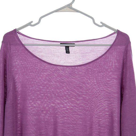 Eileen Fisher Ballet Neck Merino Wool Sweater Purple Women's Large - Picture 4 of 9
